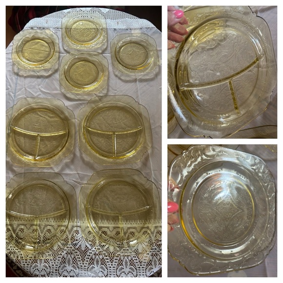 Vintage Amber Gold Depression Glass Salad Dessert Plates in the Madrid Pattern - Picture 7 of 7